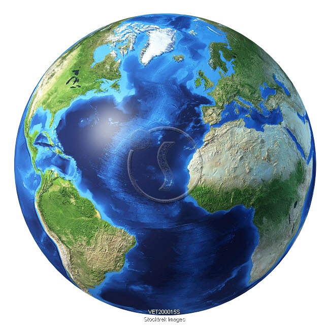 3D Rendering Of Planet Earth Centered On Atlantic Ocean Stocktrek Images